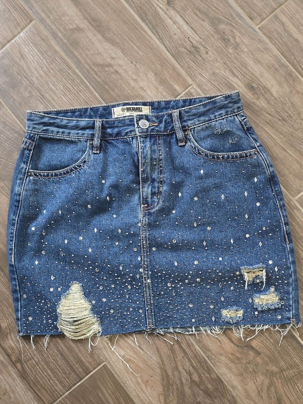Blue Distressed Denim Mini Skirt